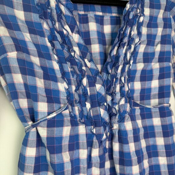 Abercrombie Fitch Y2K Vintage Plaid Ruffle Neck Tie Back 100% Cotton Blouse - Picture 7 of 11